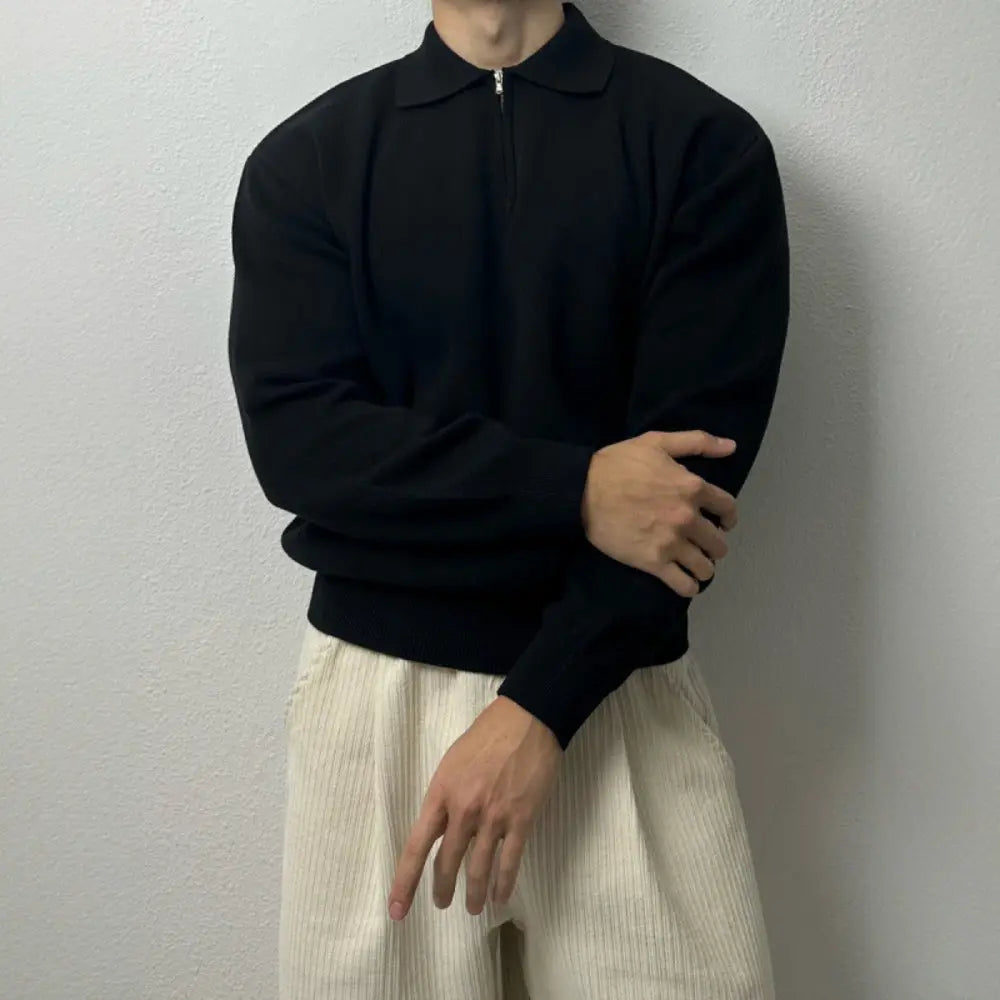 Korean Style Fashionable Lapel Half Long-sleeve Zipper Top Prendersons
