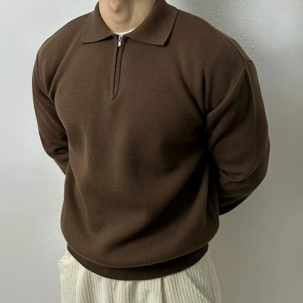 Korean Style Fashionable Lapel Half Long-sleeve Zipper Top Prendersons