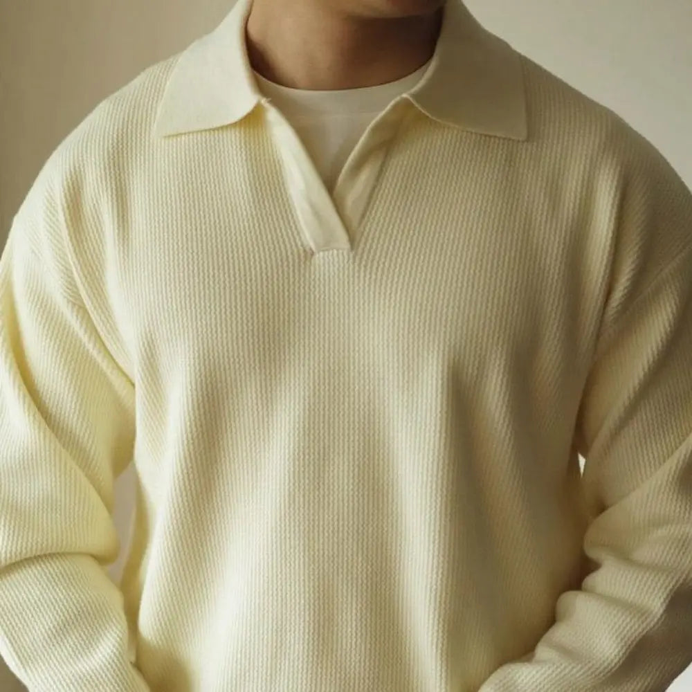 Loose Fit Lapel Long Sleeve Sweater – Apricot, Black & Grey | Base Layer | Old Money Casual Knit