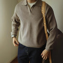 Loose Fit Lapel Long Sleeve Sweater – Apricot, Black & Grey | Base Layer | Old Money Casual Knit Prendersons