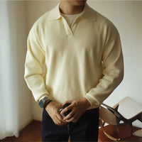 Loose Fit Lapel Long Sleeve Sweater – Apricot, Black & Grey | Base Layer | Old Money Casual Knit Prendersons
