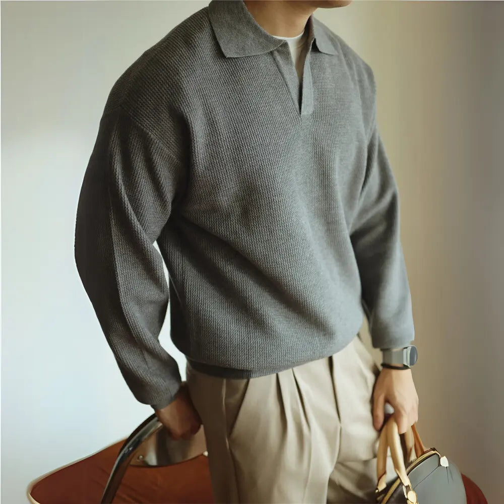 Loose Fit Lapel Long Sleeve Sweater – Apricot, Black & Grey | Base Layer | Old Money Casual Knit Prendersons