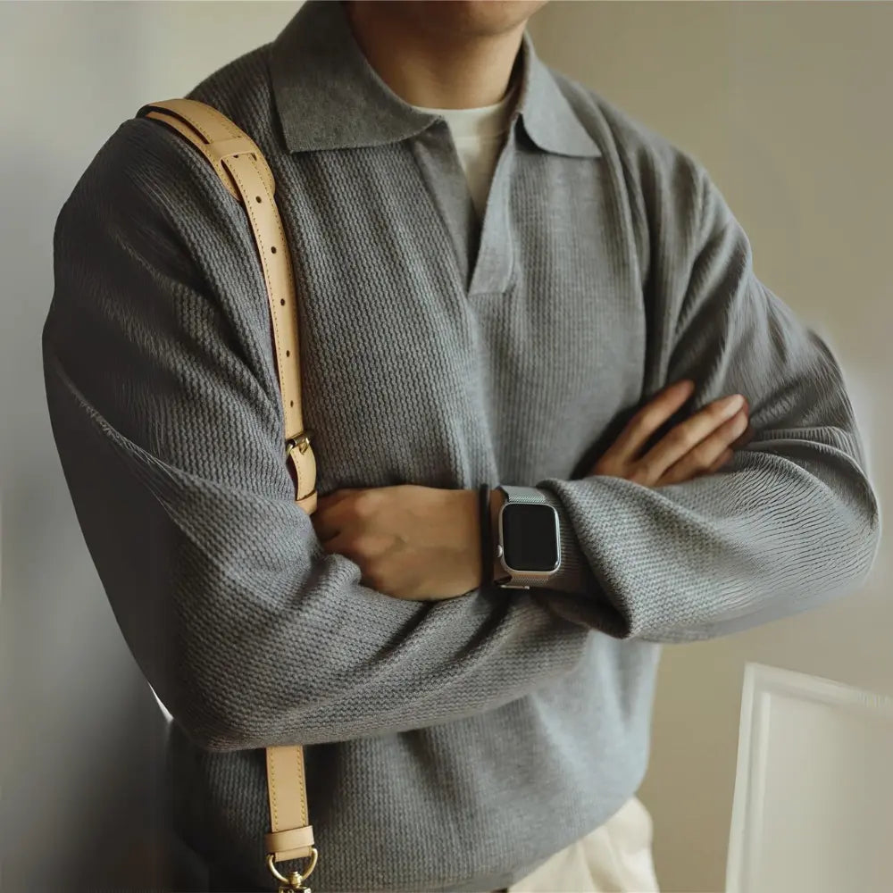 Loose Fit Lapel Long Sleeve Sweater – Apricot, Black & Grey | Base Layer | Old Money Casual Knit Prendersons