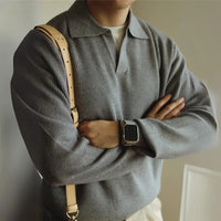 Loose Fit Lapel Long Sleeve Sweater – Apricot, Black & Grey | Base Layer | Old Money Casual Knit Prendersons