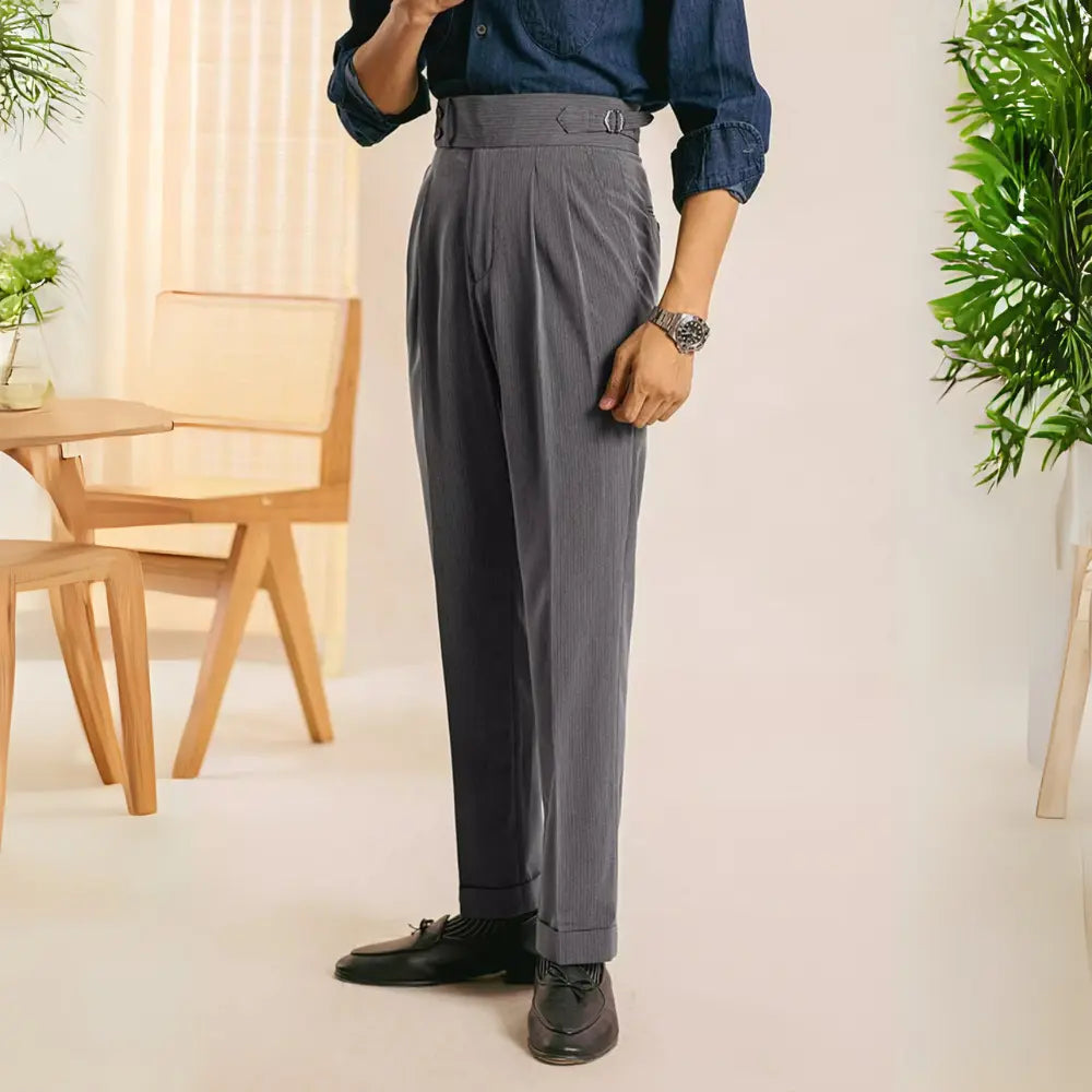 Straight Fit Draped Suit Pants – Dark Blue | Non-Iron Daily Wear | Bamboo Texture