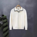 Lightly Mature Casual Polo Collar Sweater Men – Black & White | Leisurewear | Old Money Knit Pullover Prendersons
