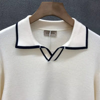 Lightly Mature Casual Polo Collar Sweater Men – Black & White | Leisurewear | Old Money Knit Pullover Prendersons