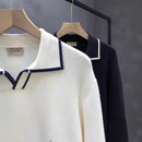 Lightly Mature Casual Polo Collar Sweater Men – Black & White | Leisurewear | Old Money Knit Pullover Prendersons