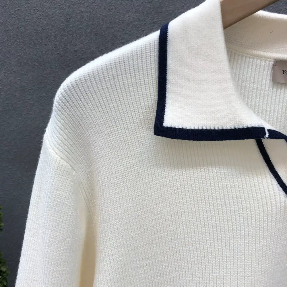 Lightly Mature Casual Polo Collar Sweater Men – Black & White | Leisurewear | Old Money Knit Pullover Prendersons