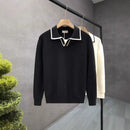 Lightly Mature Casual Polo Collar Sweater Men – Black & White | Leisurewear | Old Money Knit Pullover Prendersons