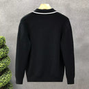 Lightly Mature Casual Polo Collar Sweater Men – Black & White | Leisurewear | Old Money Knit Pullover Prendersons