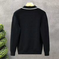 Lightly Mature Casual Polo Collar Sweater Men – Black & White | Leisurewear | Old Money Knit Pullover Prendersons