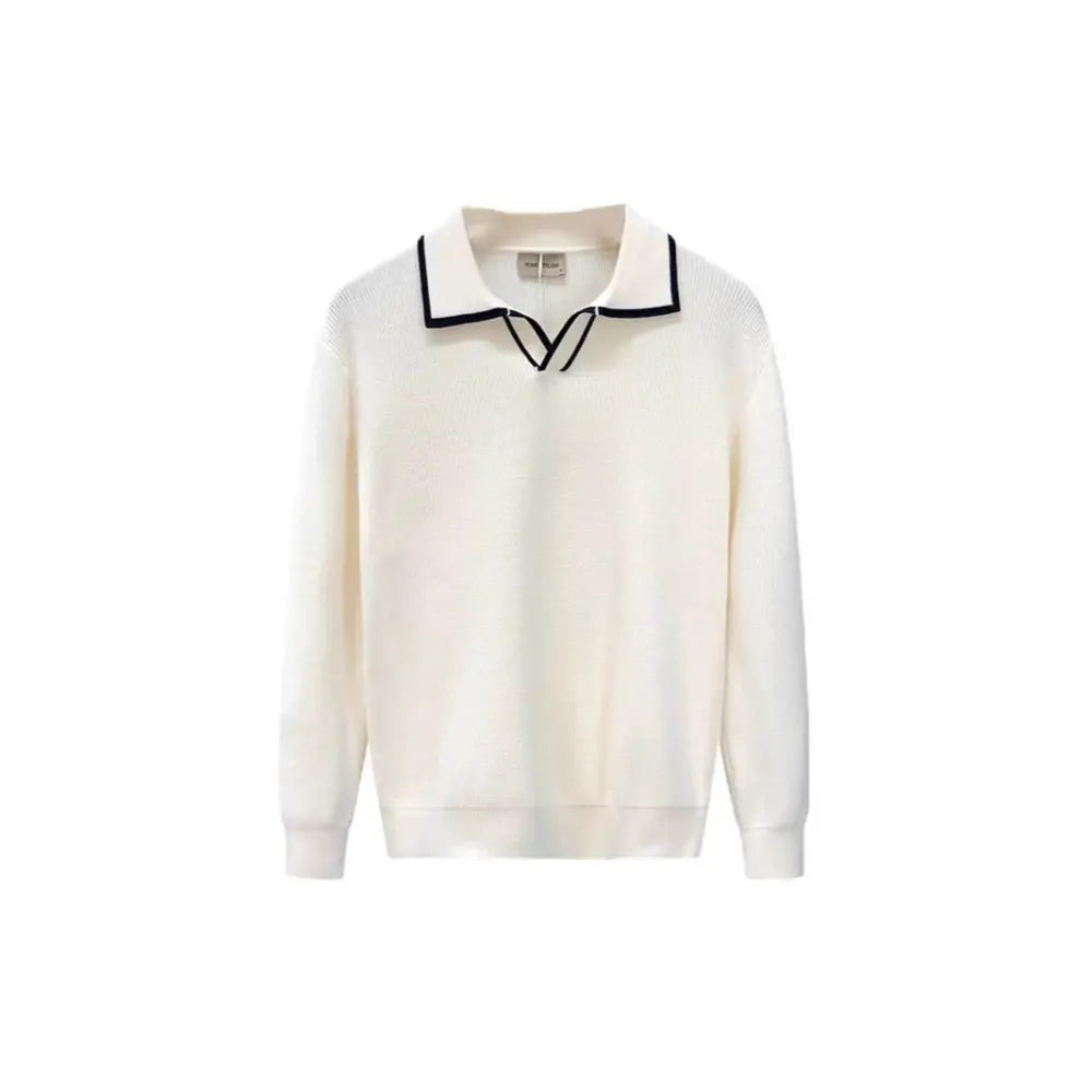 Lightly Mature Casual Polo Collar Sweater Men – Black & White | Leisurewear | Old Money Knit Pullover Prendersons