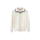 Lightly Mature Casual Polo Collar Sweater Men – Black & White | Leisurewear | Old Money Knit Pullover Prendersons