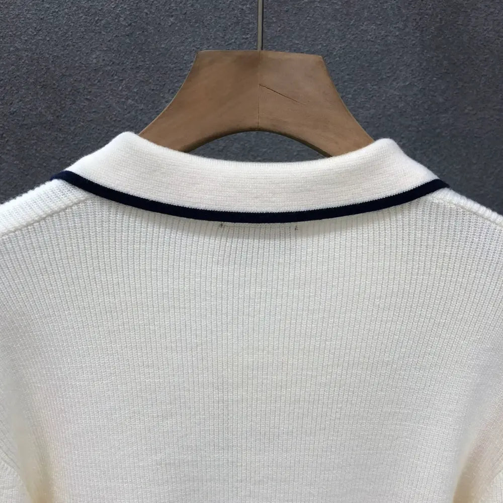 Lightly Mature Casual Polo Collar Sweater Men – Black & White | Leisurewear | Old Money Knit Pullover Prendersons
