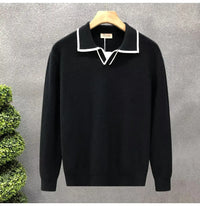 Lightly Mature Casual Polo Collar Sweater Men – Black & White | Leisurewear | Old Money Knit Pullover Prendersons