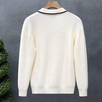 Lightly Mature Casual Polo Collar Sweater Men – Black & White | Leisurewear | Old Money Knit Pullover Prendersons