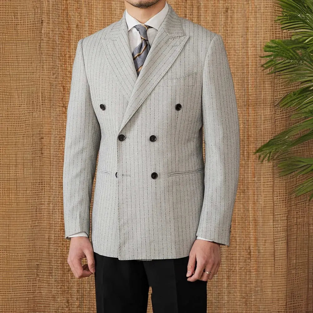Lightweight Striped Double Breasted Suit Coat – Blue | Business Casual | Timeless Elegance