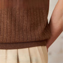 Linen Blend Lapel Zipper Sunken Stripe Short Sleeve Prendersons