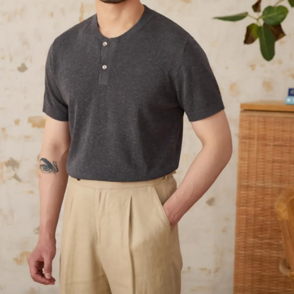 Regular Fit Blended Linen Sweater – Dark Grey, Navy Blue | Summer Wear | Old Money Style