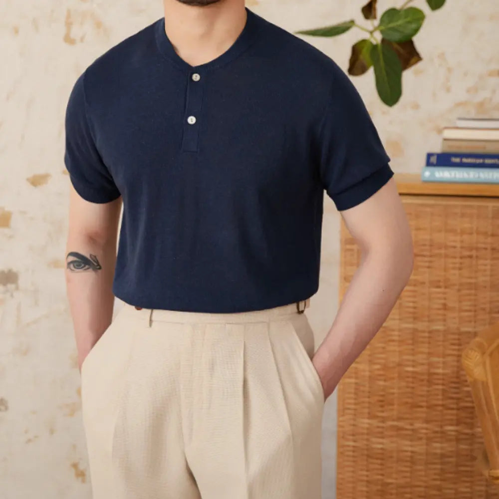 Regular Fit Blended Linen Sweater – Dark Grey, Navy Blue | Summer Wear | Old Money Style