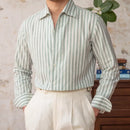 Linen Collar Slim Fit Business Casual Striped Long Sleeve Shirt Prendersons