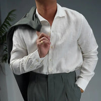 Linen One-piece Collar Business Casual Men's Breathable Long Sleeves Shirt Prendersons