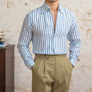 Linen Striped Long-sleeved Shirt With One Collar Prendersons