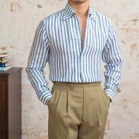 Linen Striped Long-sleeved Shirt With One Collar Prendersons