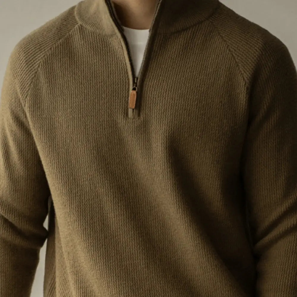 Machine Washable Wool Men's Warm Half Turtleneck Zipper Sweater Prendersons