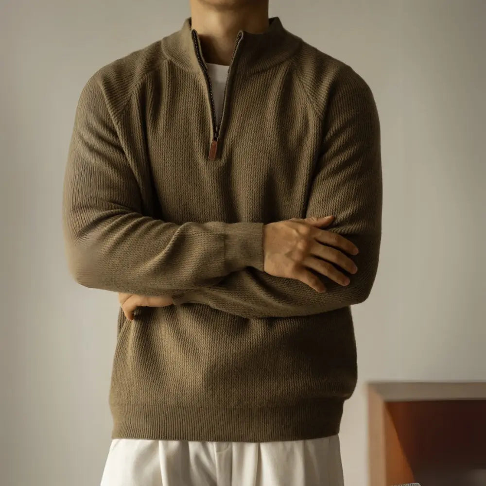 Machine Washable Wool Men's Warm Half Turtleneck Zipper Sweater Prendersons