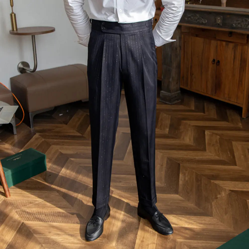 Straight Fit Striped Trousers – Gold & Silver | High Waist | Italian Naples Style