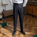 Men's Italian Naples High Waisted Gold Silver Striped Straight Leg Pants Prendersons