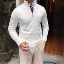 Men's Stand Collar Zipper Knitted Long Sleeve Sweater – Black, White & Brown | Old Money Menswear Prendersons