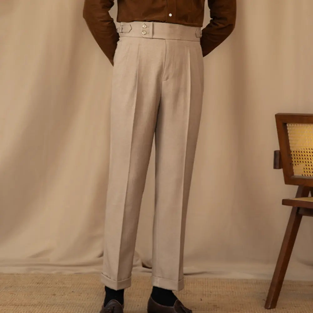 Men's Adjustable Buckle High Waist Straight Casual Suit Pants Prendersons