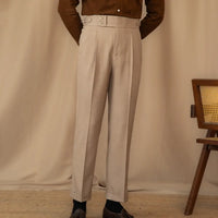 Men's Adjustable Buckle High Waist Straight Casual Suit Pants Prendersons