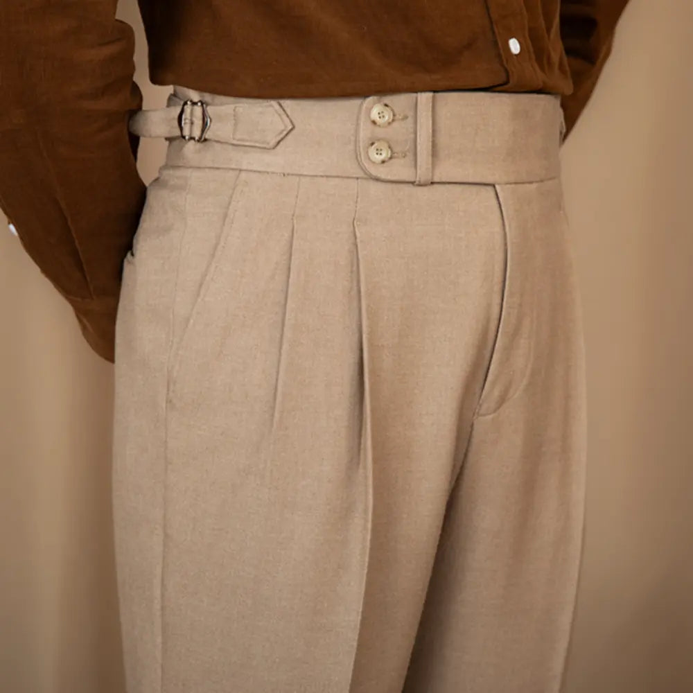 Men's Adjustable Buckle High Waist Straight Casual Suit Pants Prendersons