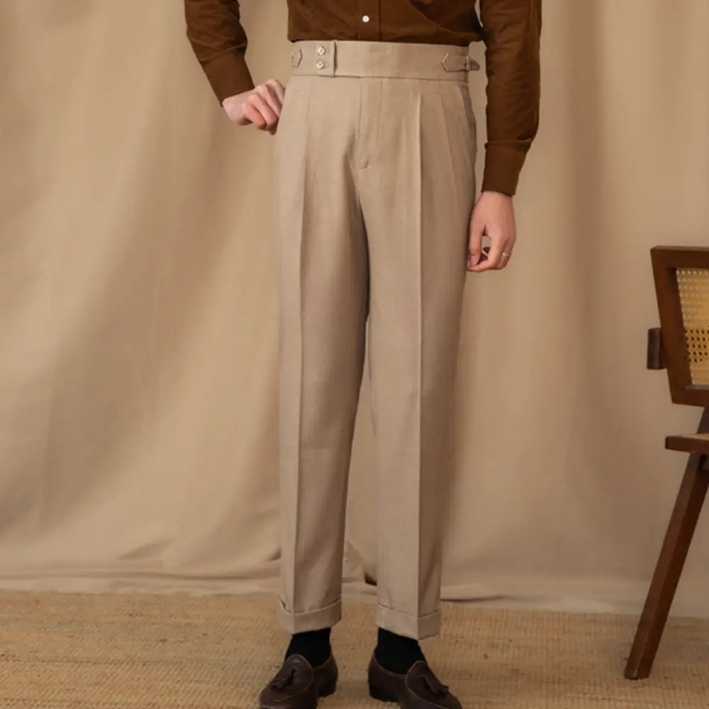 Men's Adjustable Buckle High Waist Straight Casual Suit Pants Prendersons