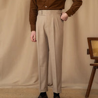 Men's Adjustable Buckle High Waist Straight Casual Suit Pants Prendersons