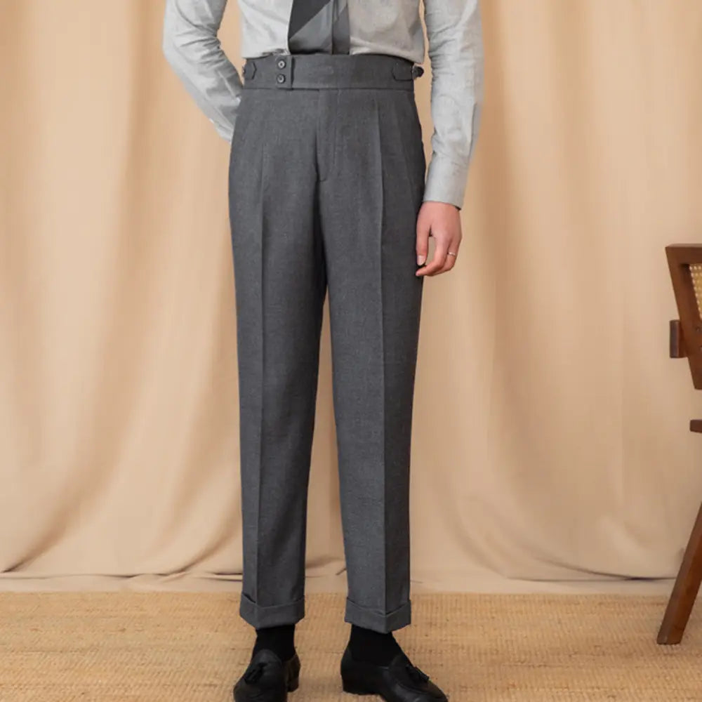 Men's Adjustable Buckle High Waist Straight Casual Suit Pants Prendersons