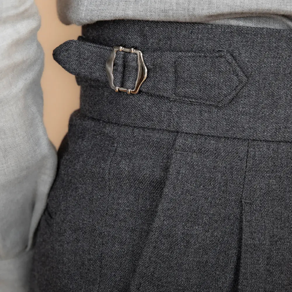 Men's Adjustable Buckle High Waist Straight Casual Suit Pants Prendersons