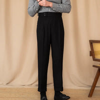 Men's Adjustable Buckle High Waist Straight Casual Suit Pants Prendersons