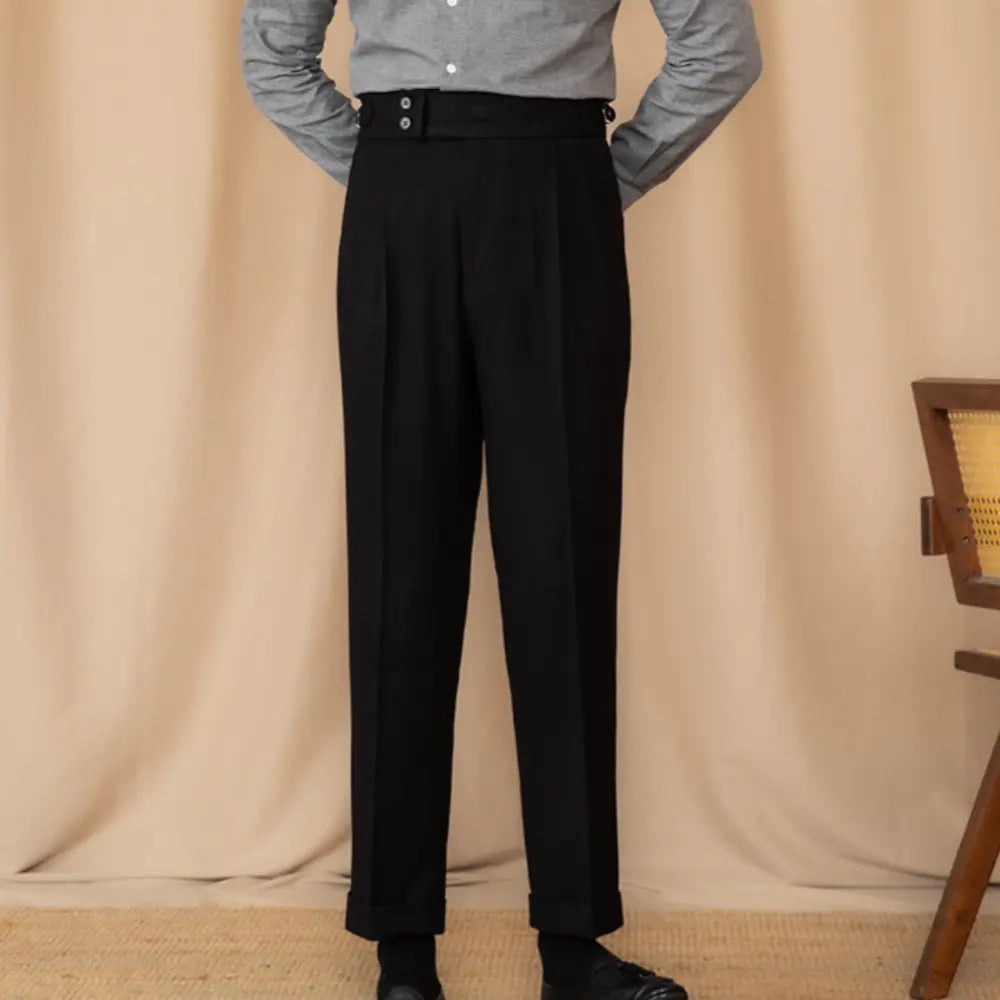 Men's Adjustable Buckle High Waist Straight Casual Suit Pants Prendersons