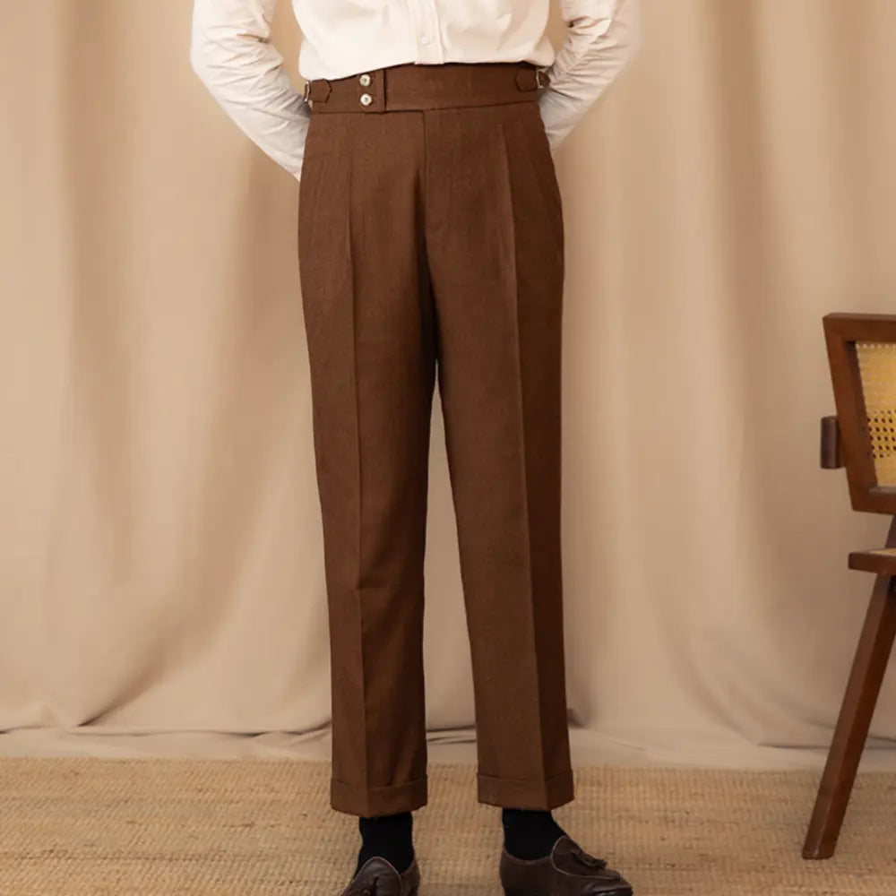 Men's Adjustable Buckle High Waist Straight Casual Suit Pants Prendersons