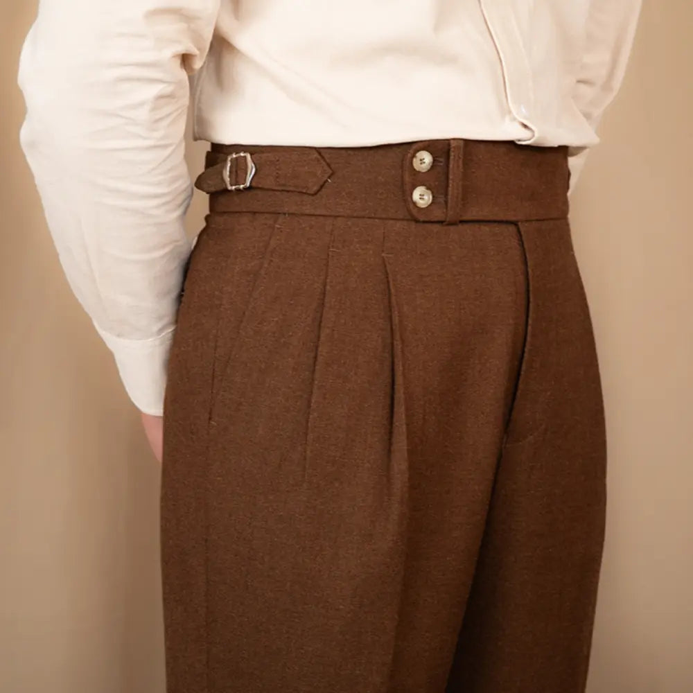 Men's Adjustable Buckle High Waist Straight Casual Suit Pants Prendersons