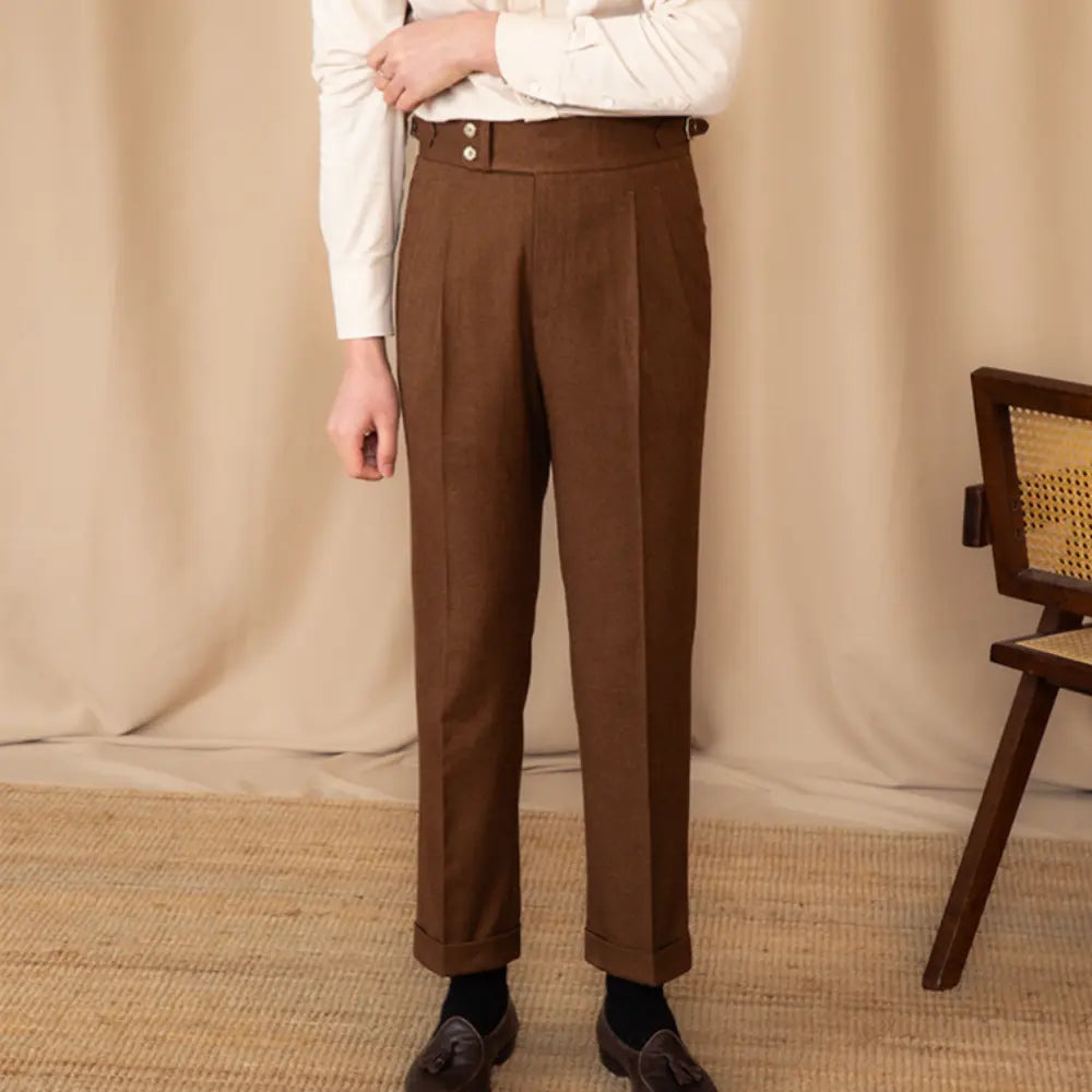 Men's Adjustable Buckle High Waist Straight Casual Suit Pants Prendersons