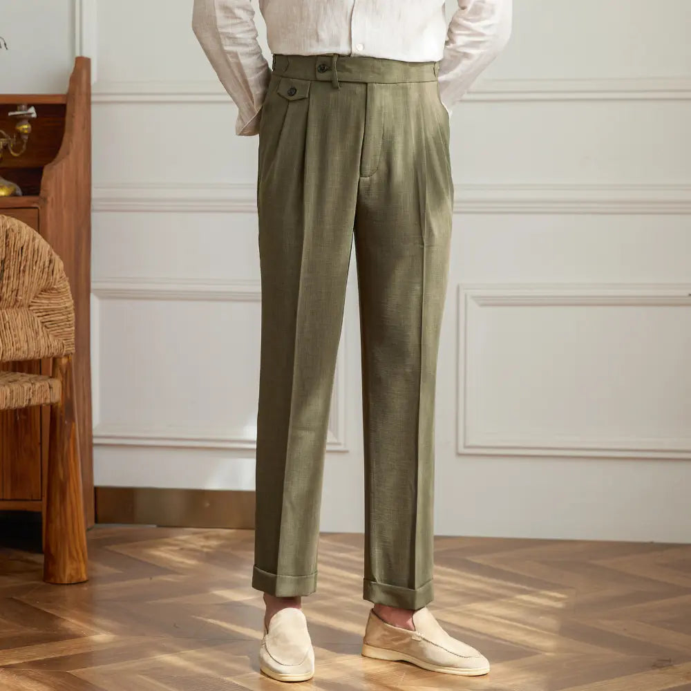 Slim Fit British Trousers – Light Khaki | Business Casual | Breathable Blend