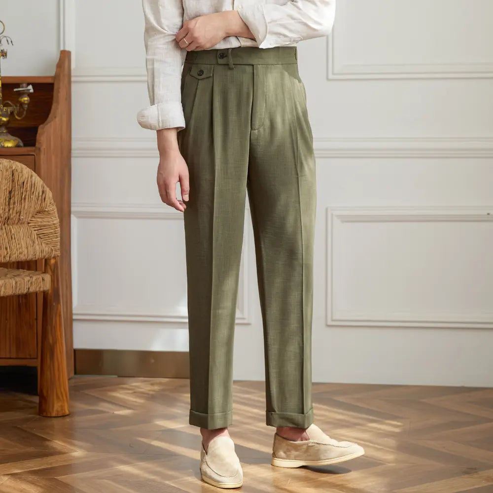 Slim Fit British Trousers – Light Khaki | Business Casual | Breathable Blend