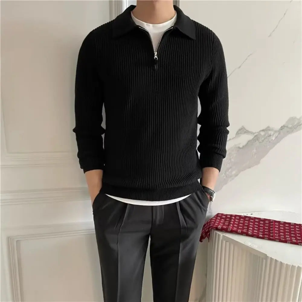 Men's All-match Solid Color Sweater Pullover Sweater - White & Black | Leisurewear | Old Money Classic Knit Prendersons