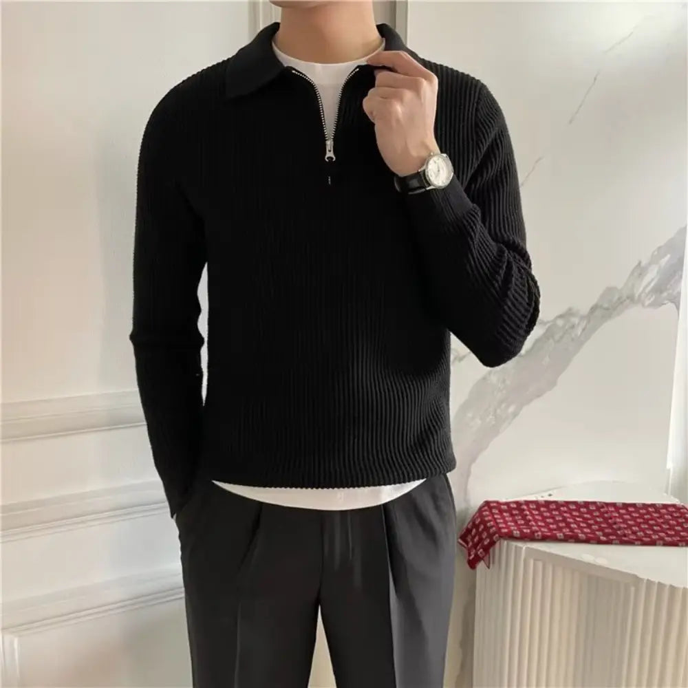 Men's All-match Solid Color Sweater Pullover Sweater - White & Black | Leisurewear | Old Money Classic Knit Prendersons